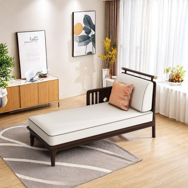 Chaise longue en bois avec tissu de qualité supérieure, Right Hand Facing