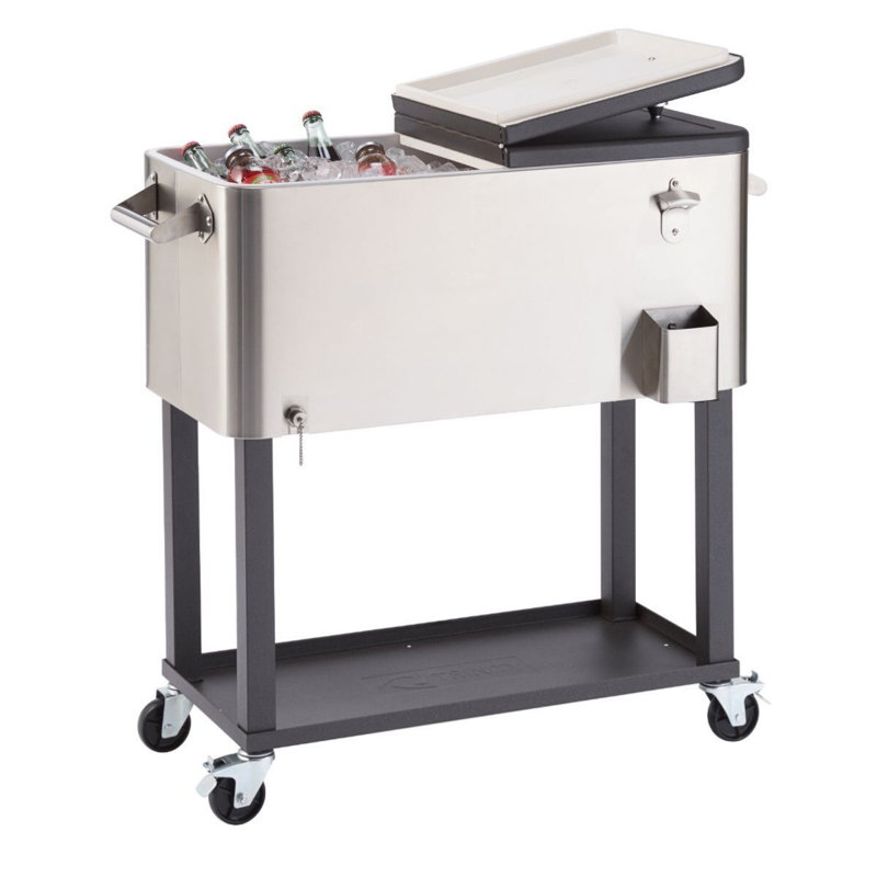 TRINITY 80 Qt.20 Gal. Glacière à roulettes en acier inoxydable avec couvercle de glacière