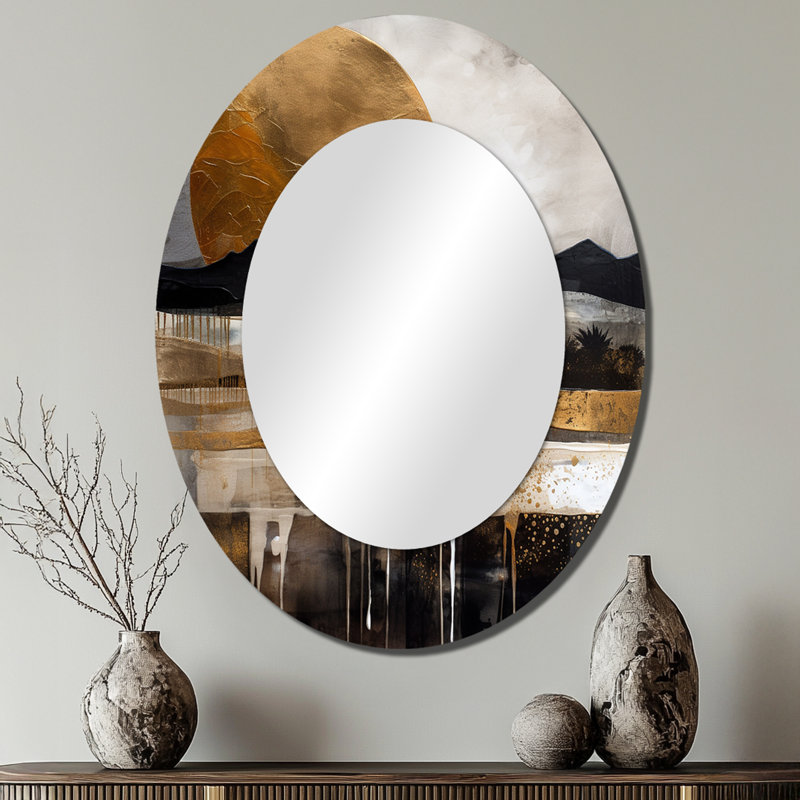 Exploration de la lune dorée évolutive IV - Grand miroir mural ovale sur métal, 40 po x 30 po