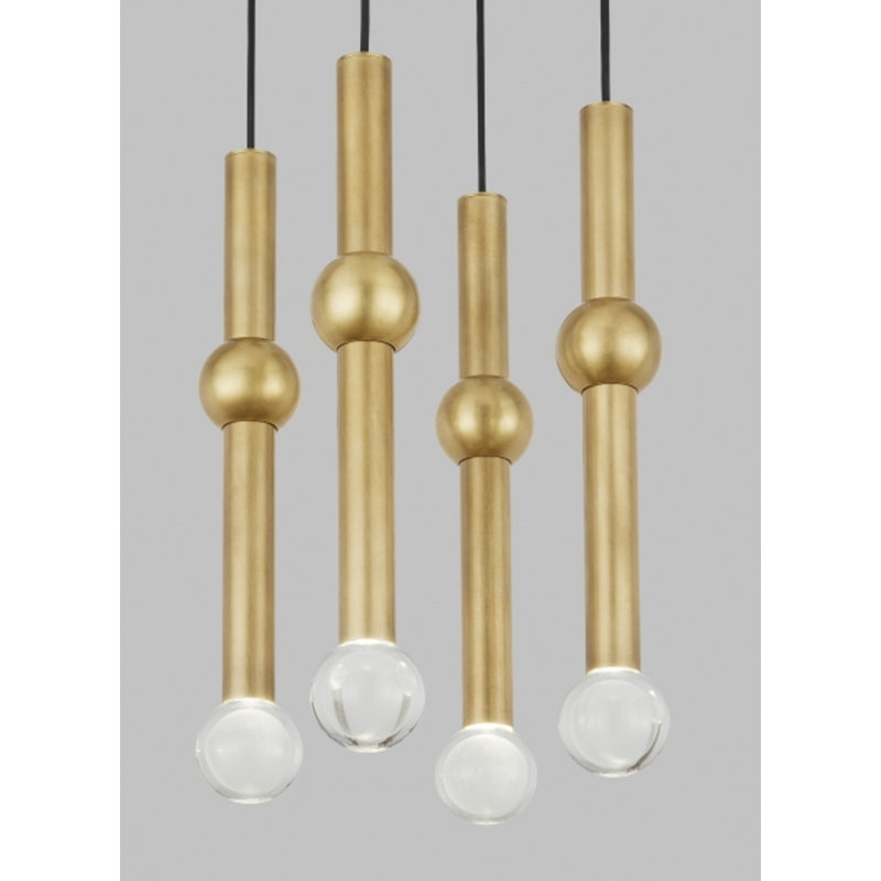 Guyed 4 - Light LED Pendant, Natural Brass