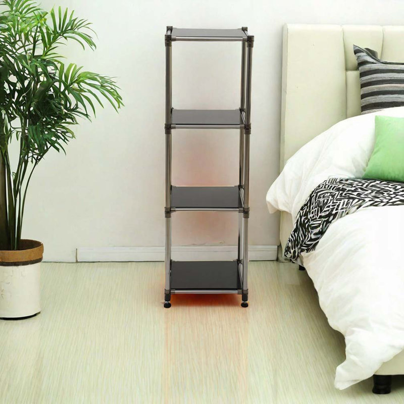 Étagère de rangement robuste en acier inoxydable à 4 niveaux, rangement intérieur / extérieur, étagère modulaire, Black