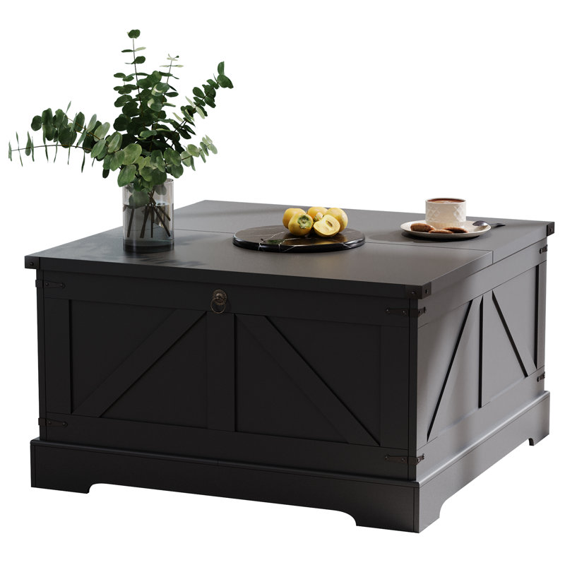 31.5" W Farmhouse Lift Top Coffee Table with Storage, Black, Black