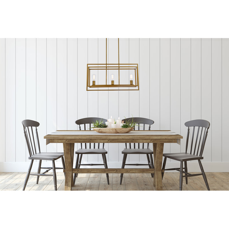 Luminaire suspendu rectangulaire 3 lumières, Laiton