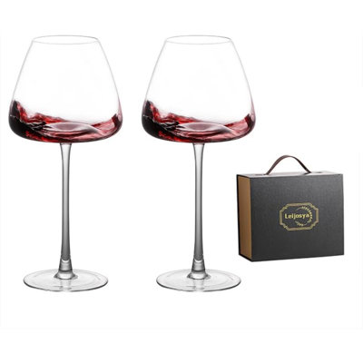 Verres à vin en cristal rouge, longue tige de 24 oz, ensemble de 2 avec boîte-cadeau (grand)