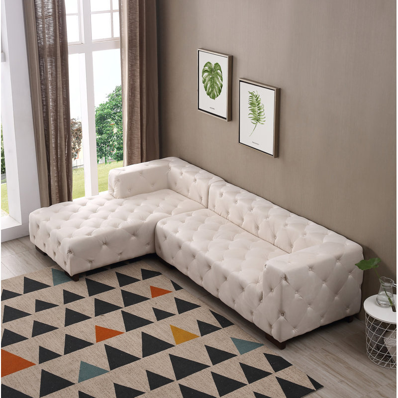 Velvet L-Shaped Sectional, Beige/Tan Velvet, Left Hand Facing