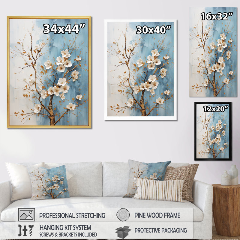 Cornouiller blanc en fleurs, Cadre simple blanc, H 44 po x l 34 po x P 1,5 po