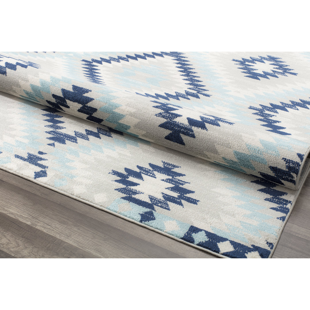 Amaia Bodrum Tribal Ice Blue Area Rug Union Rustic Rug 
