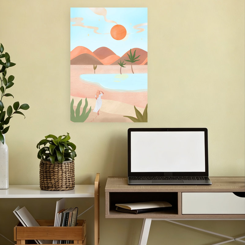 Mocha Dreams, paysage abstrait de rêve et paisible avec palmiers, affiche murale estivale, H 18 po x l 12 po