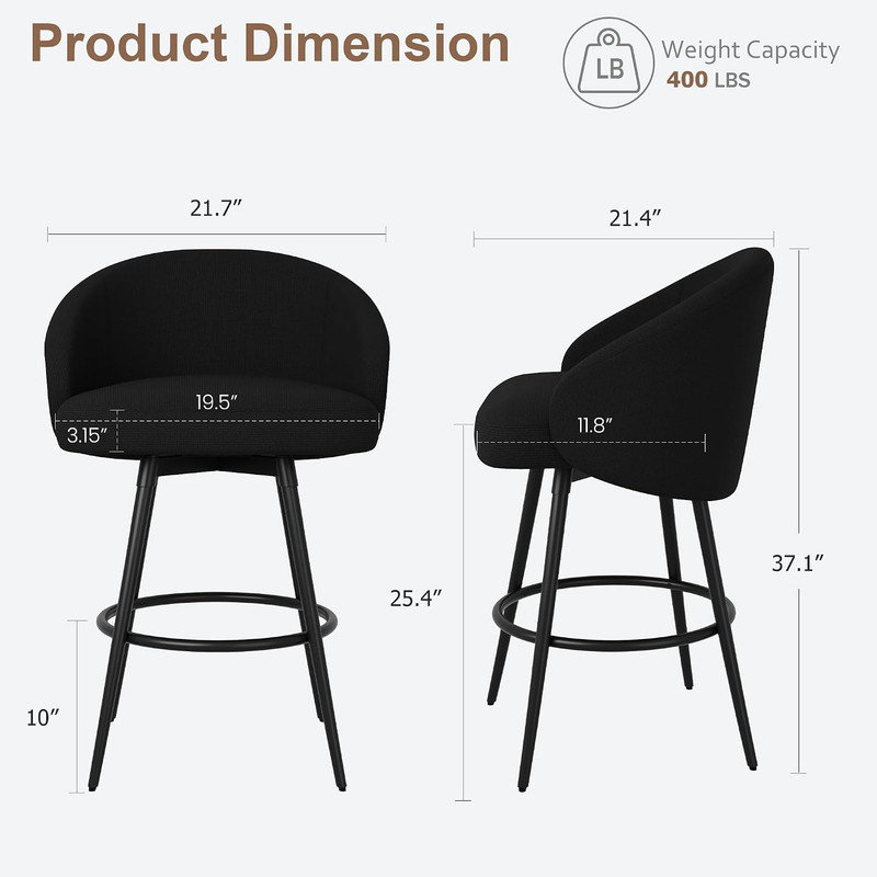 Ensemble de 2 tabourets de bar, tabourets de bar pivotants à 360 ° avec dossier, rembourrage en tricot de polyester, structure en métal avec repose-pieds