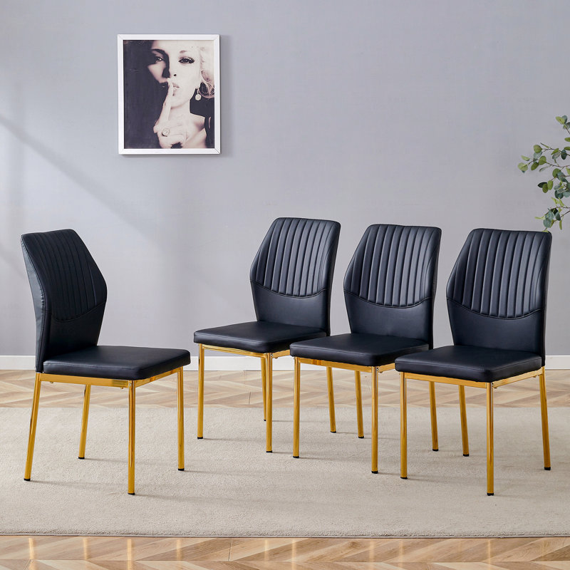 Ensemble 4 pièces de chaises de salle à manger de luxe en polyuréthane doré: dossier ergonomique, hauteur de 36,7 pouces