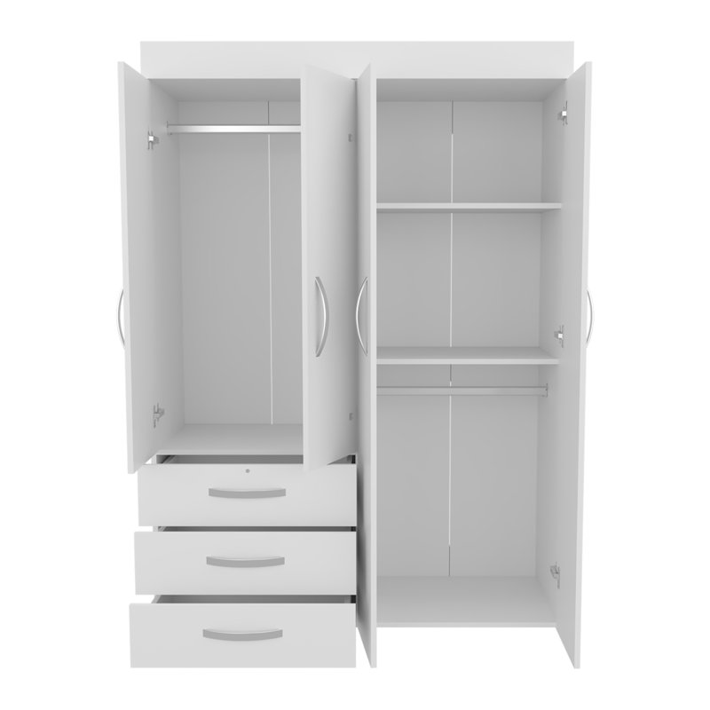 Armoire mobile Denver avec tringles, armoire double porte, 3 tiroirs et 2 tablettes, wengé noir, Blanc