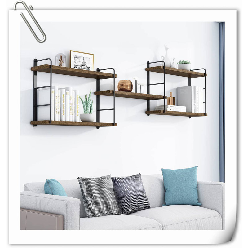 Emmey 4 Piece Wood Floating Shelf, Brown