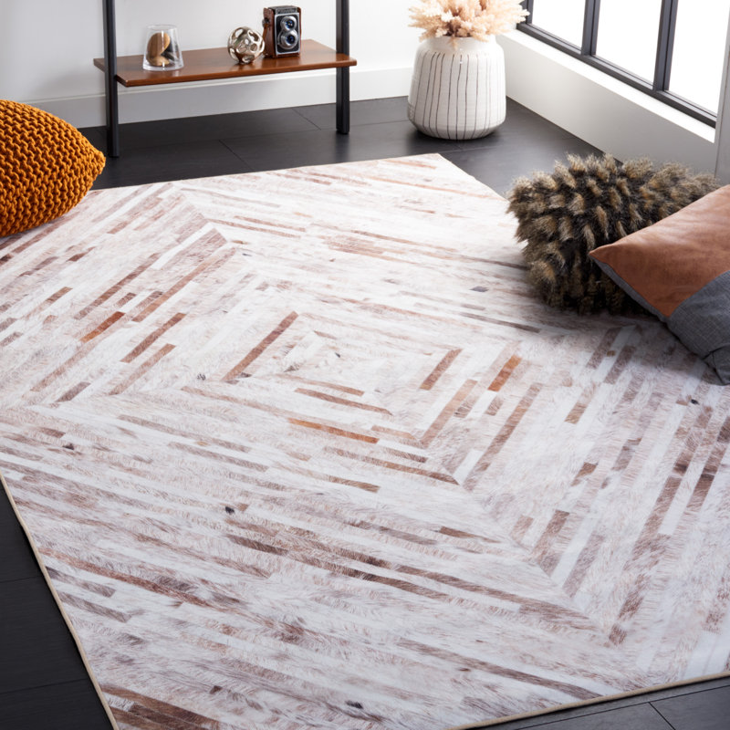 Faux Hide Duluth Machine Washable Area Rug In Beige, Rectangle 183 x 274 cm