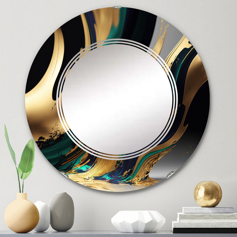 Miroir mural abstrait vert et doré Pumilia II, 24 po x 24 po