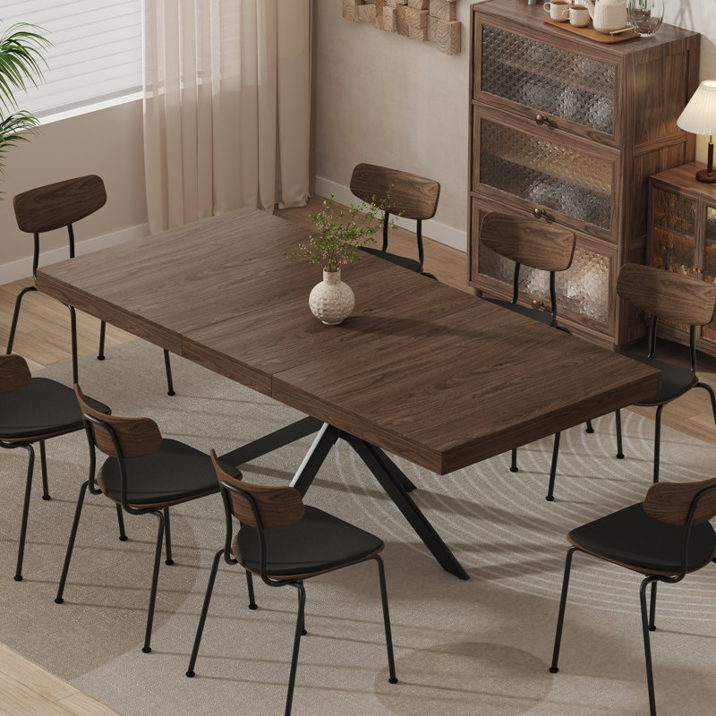 Table de salle à manger extensible Averni, H 29,9 po x l 55,1 à 70,9 po x P 31,5 po, Noyer grain vertical (avec rangement)