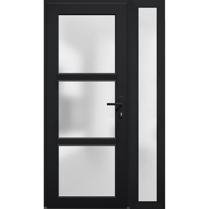 Façade extérieure pré-montée Fibre de verre verre givré / Manux 8552 noir mat / Fenêtre latérale extérieure / Bureau Portes d'entrée commerciales et résidentielles Garage de garage - l 36 po x H 80 po - Gauche à l'intérieur