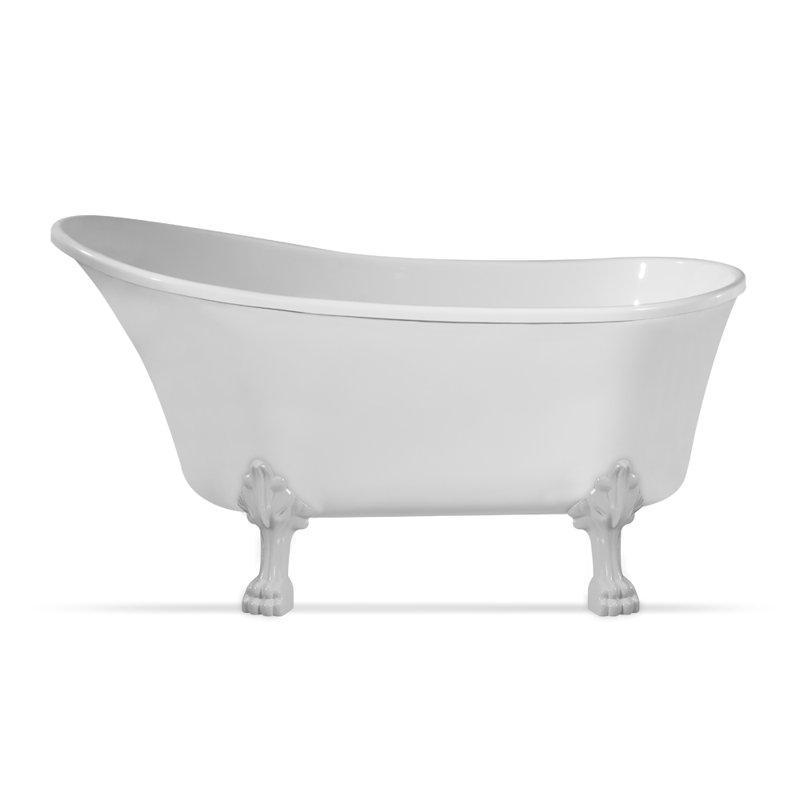 55" Streamline Clawfoot Soaking Acrylic Bathtub, Glossy White, Glossy White