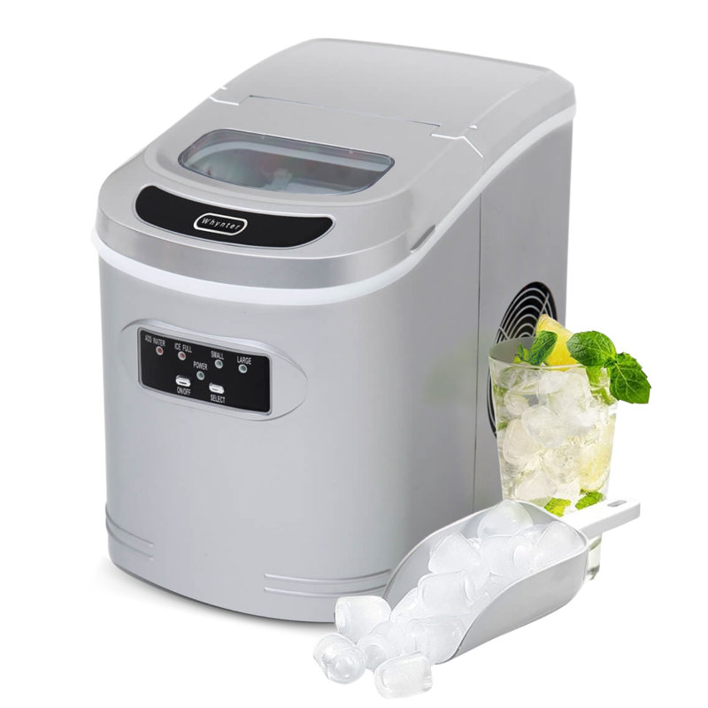 Compact Metallic Silver Freestanding Portable Ice Cube Maker