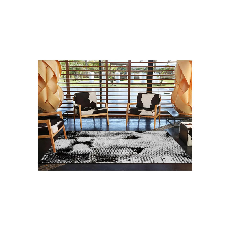 Tapis décoratif moderne à motif de lion noir, Rectangle 2 pi 4 po x 4 pi