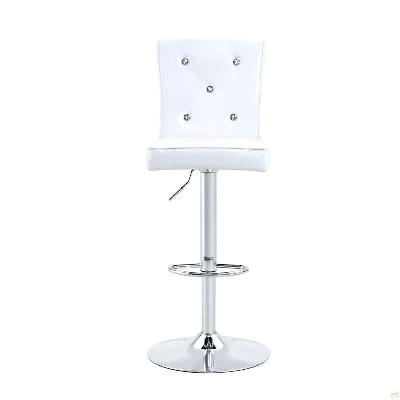 Ensemble de table de bar et de tabourets Modern, table de pub ronde avec plateau en verre avec base en chrome argenté et 2 tabourets de bar en cuir de polyuréthane gaufré blanc avec hauteur réglable et pivotant, ensemble de bistro Home Bar