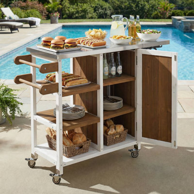 40" Patio Bar Cart with Foldable Table Top,Outdoor Kitchen Island with Lockable Wheels for Patio and Outdoor