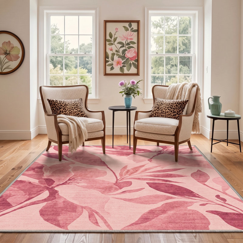 Tapis de couloir rose / rouge lavable à la machine avec envers antidérapant, Tapis de couloir de 2 pi x 7 pi