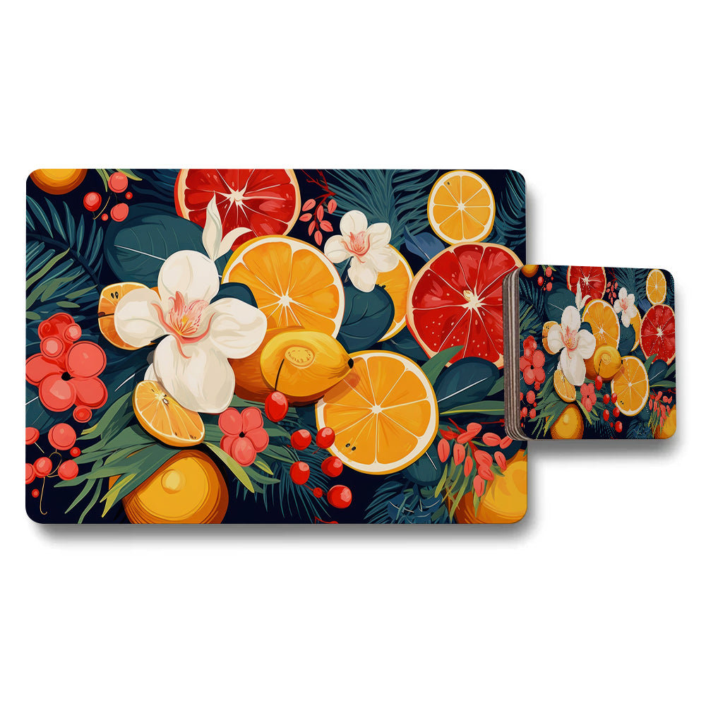 Tropical Fruit Placemats And Coaster Set With Orange Slices