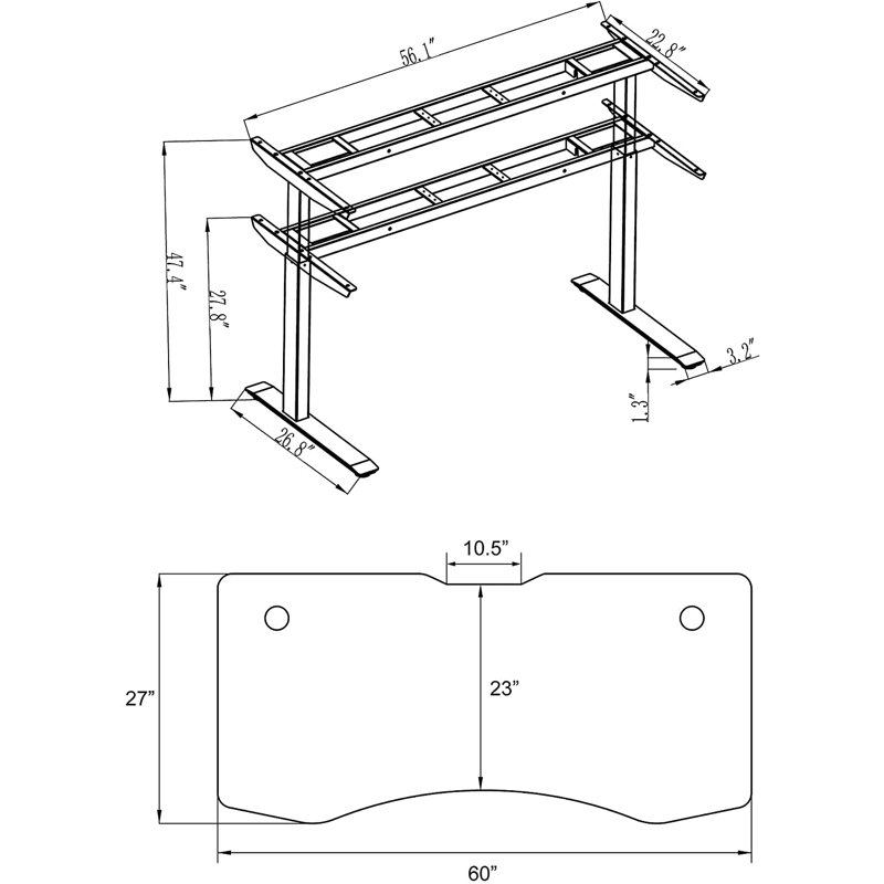 Adjustable Height Steel Standing Desk, 48" H x 59" W x 29" D, Light Oak/White