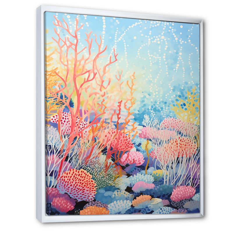 «Coral Reef Barrier Expression II», reproduction sur toile, H 32 po x l 16 po x P 1 po, Cadre flottant blanc