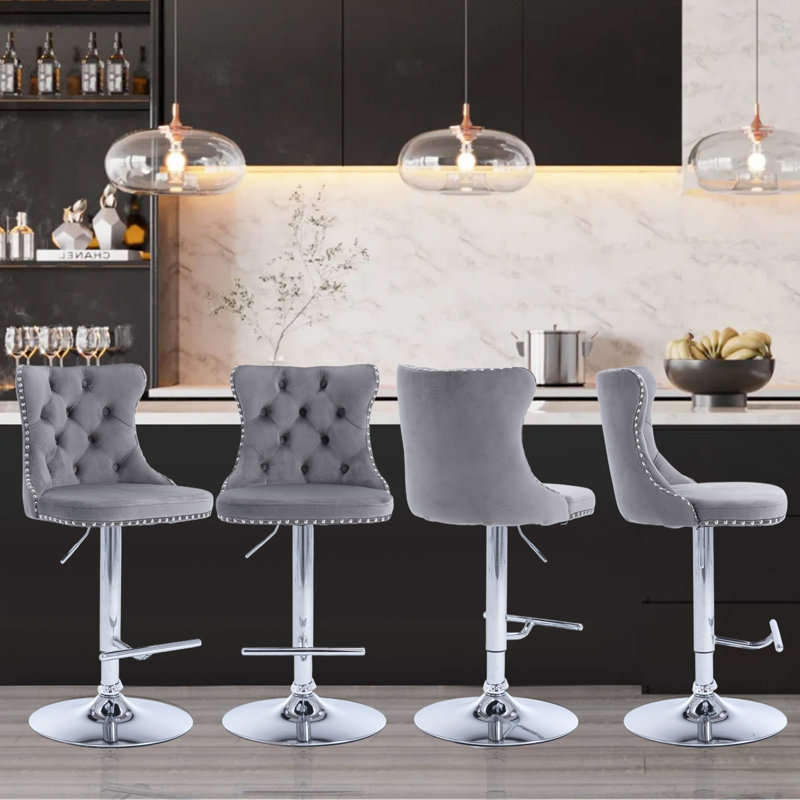 Tabourets de bar pivotants réglables à 360 °, 4, Gris, Argent