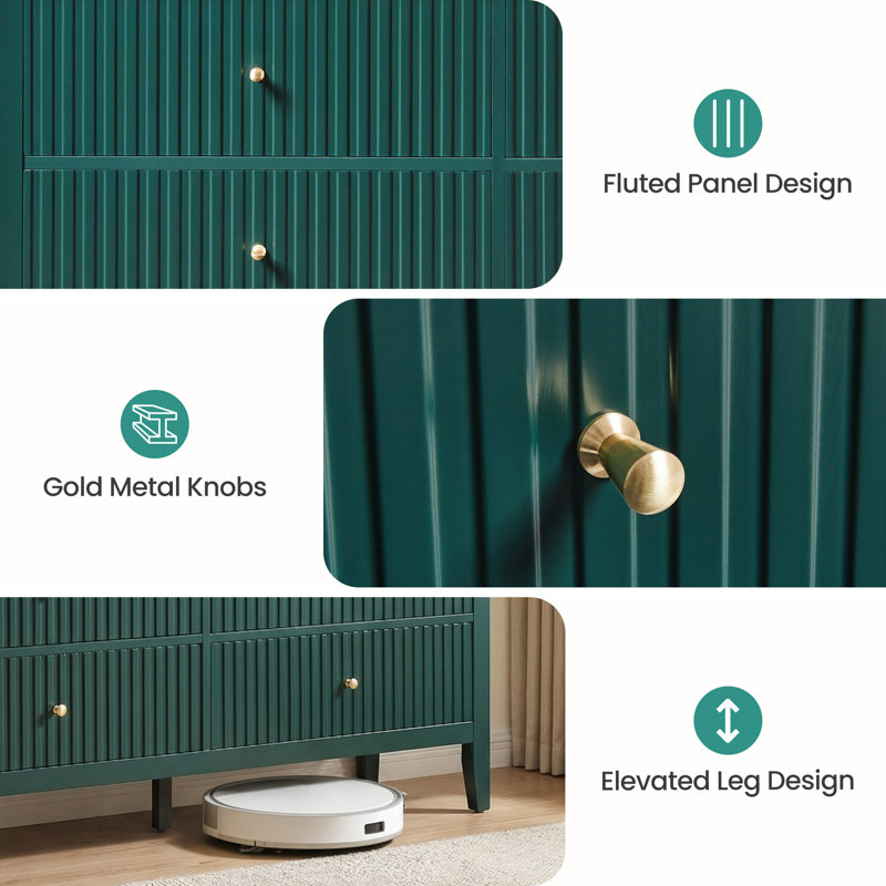 Philomena 6 Drawer 47'' W Double Dresser, Green