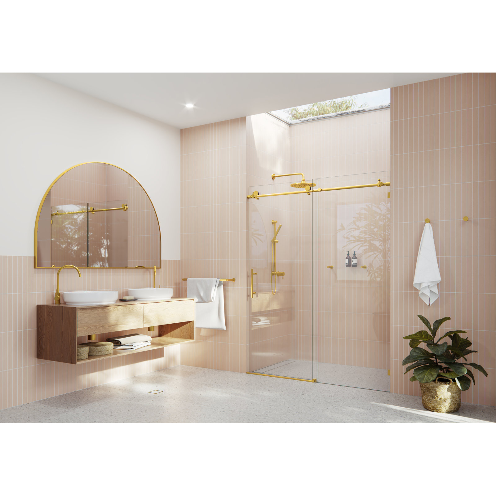 Eclipse 60" Frameless Sliding Shower Door, Satin Brass