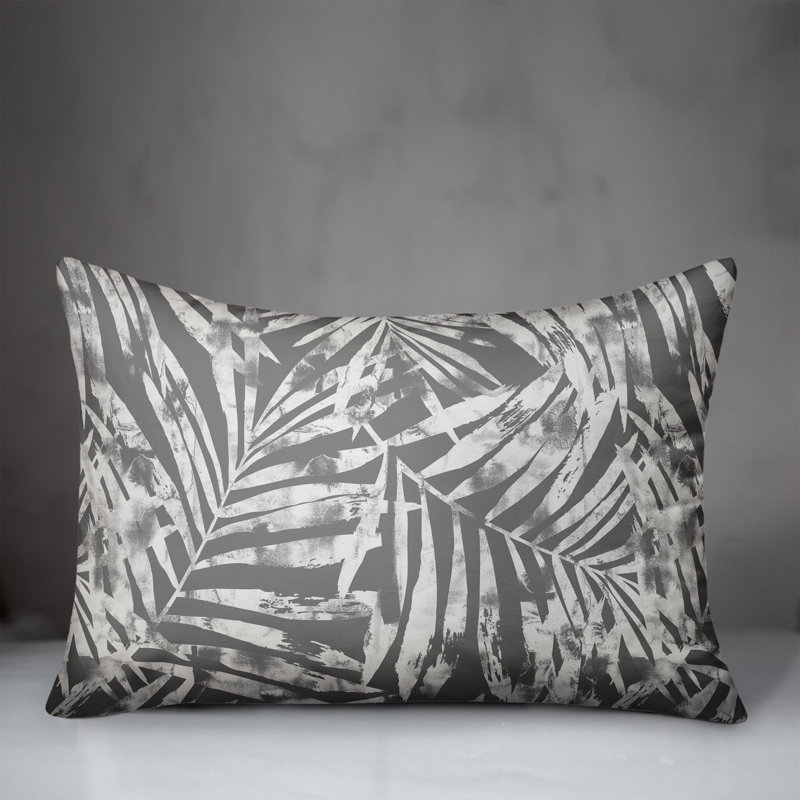 Floral Outdoor Reversible Throw Pillow, 14"H x 20"W, Gray