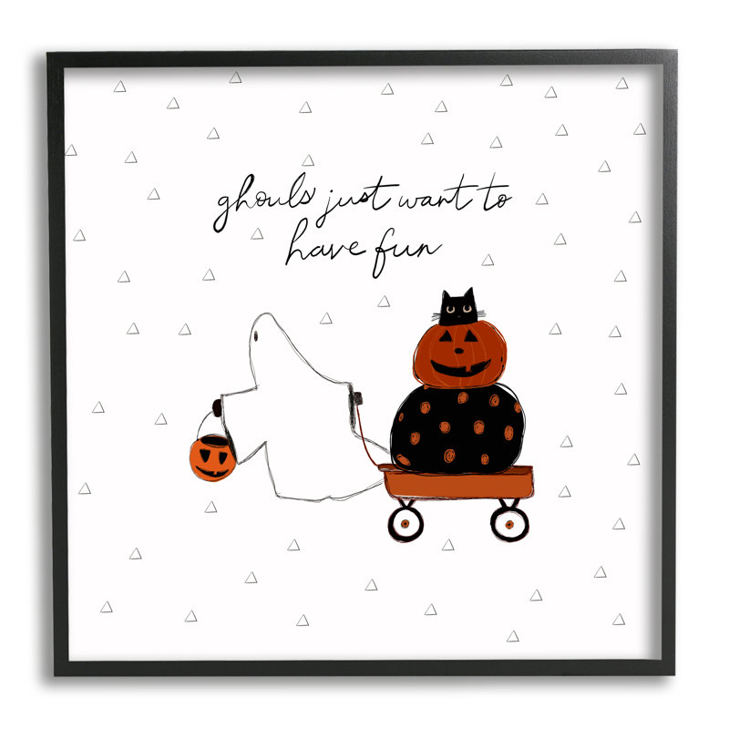 «Playful Ghost Script», citations, citrouille, chat dans un chariot, art numérique de la giclée encadrée par Amylee Week