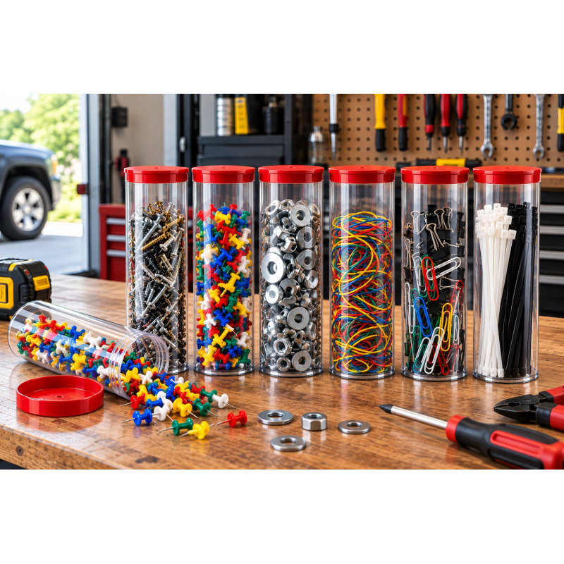 Tubes de rangement en plastique 2 po x 8,25 po, 14.36, Rouge