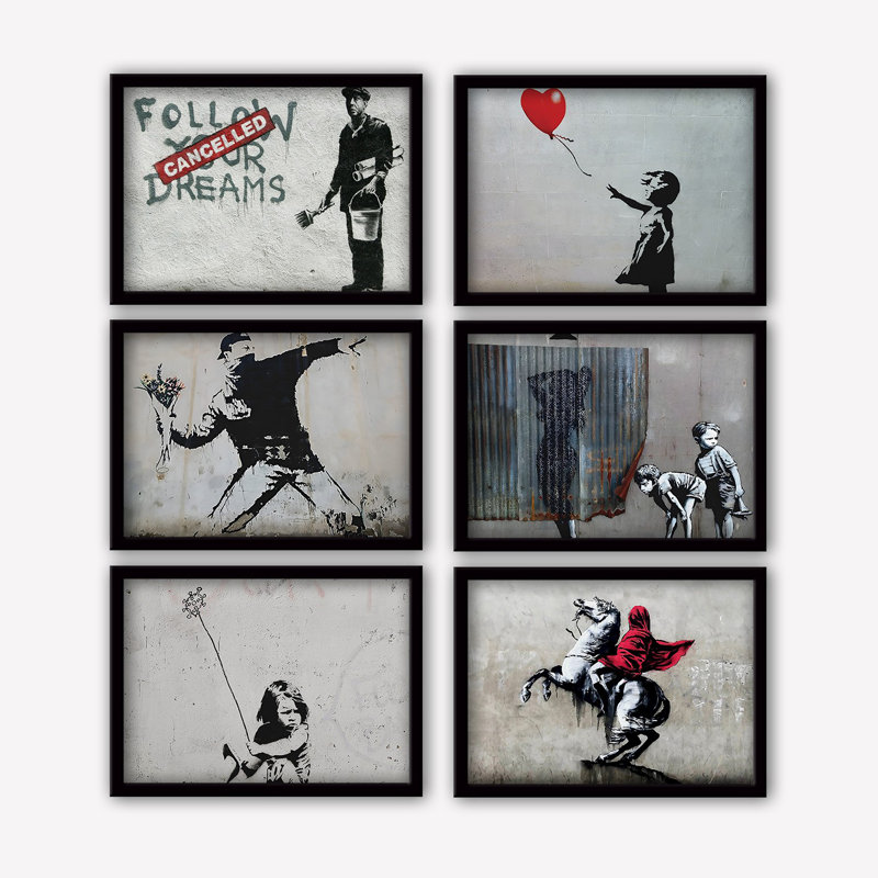 Peinture décorative en panneau de fibres à densité moyenne (6 pièces), H 17,7 po x l 13,8 po, Noir, noir, noir, noir