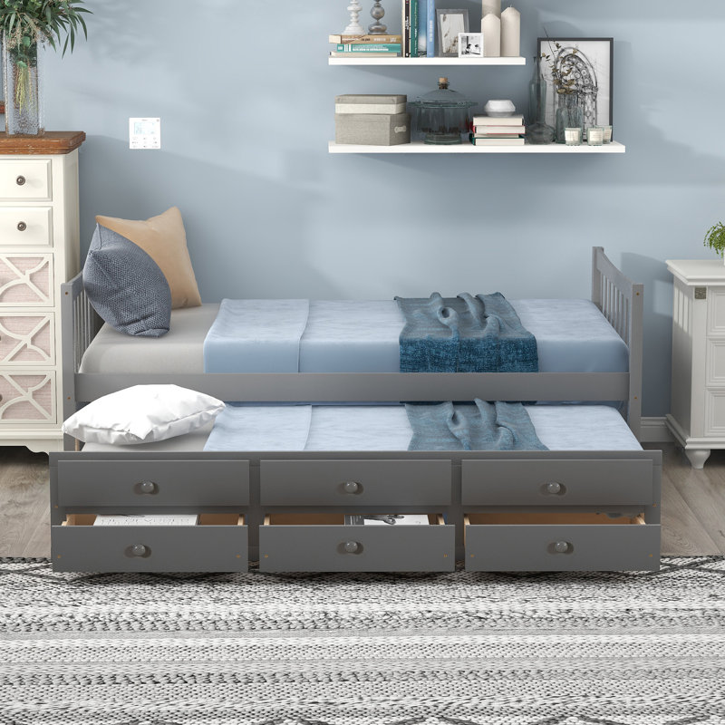 Lit de jour avec couchette et tiroirs, Gris, Lit simple