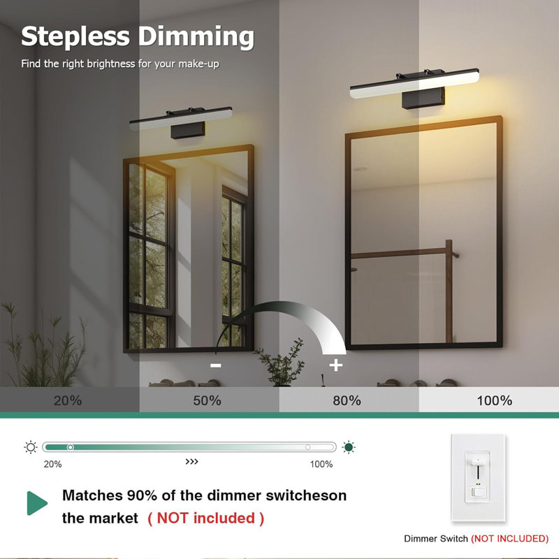 15.7" Black LED Bathroom Vanity Light, 5CCT Dimmable Wall Mount Fixture With Adjustable Angle, Modern Lighting For Vanity Mirror, Powder Room, Home & Apartment