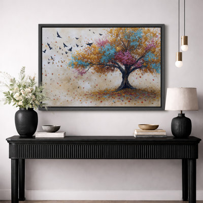 Œuvres d'oiseaux colorés d'automne, décorations murales, art moderne, impression sur toile encadrée