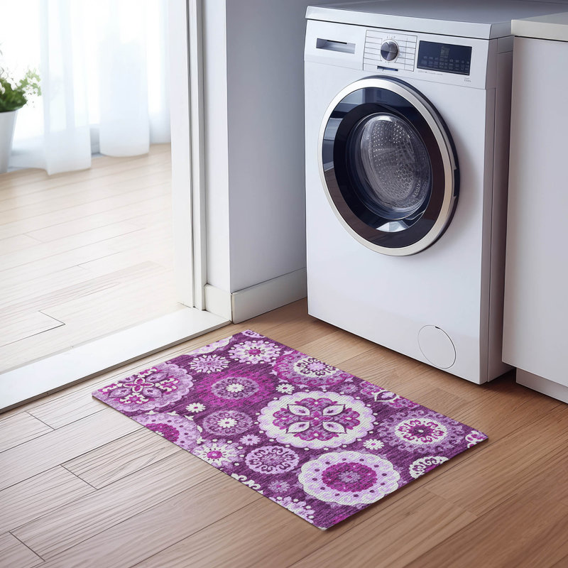 Eggplant Medallion Machine Washable Indoor/Outdoor Rug 1'8" x 2'6"