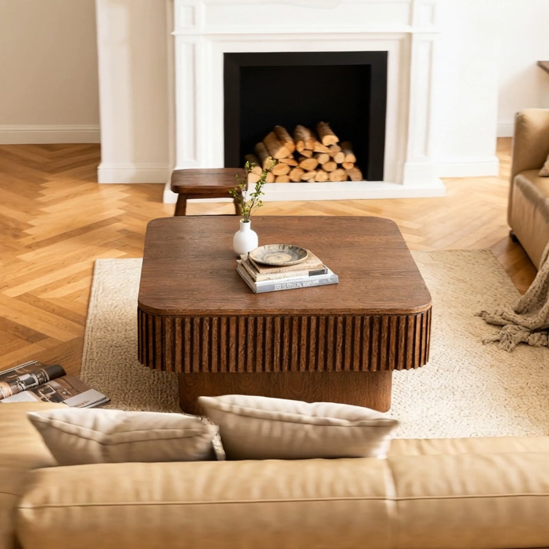 Table basse carrée avec rangement, Noyer