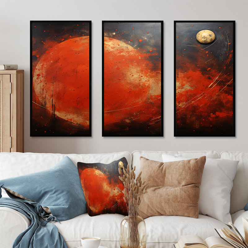 Planète rouge, art mural, H 28 po x l 36 po, Cadre flottant noir