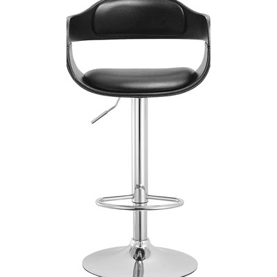 360 Swivel Contemporary Black With Padded Back, 33 - 42 Inches Height Adjustment, And Pu Leather For Breakfast Bars Swivel, Oval Shape, Hydraulic Lifting From To