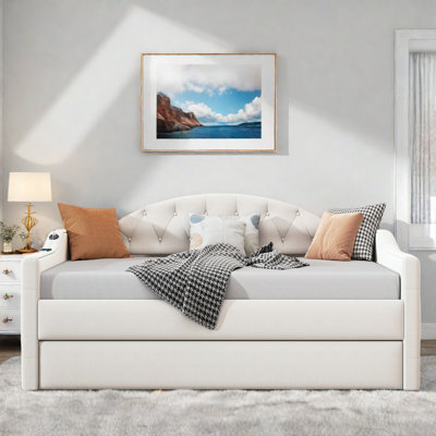 Upholstered Daybed With Fabric And Cloud-shaped Backrest