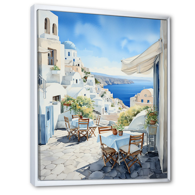 Village côtier de Santorin en Grèce 5 - Grèce, art mural, Cadre flottant blanc, H 40 po x l 30 po x P 1,5 po