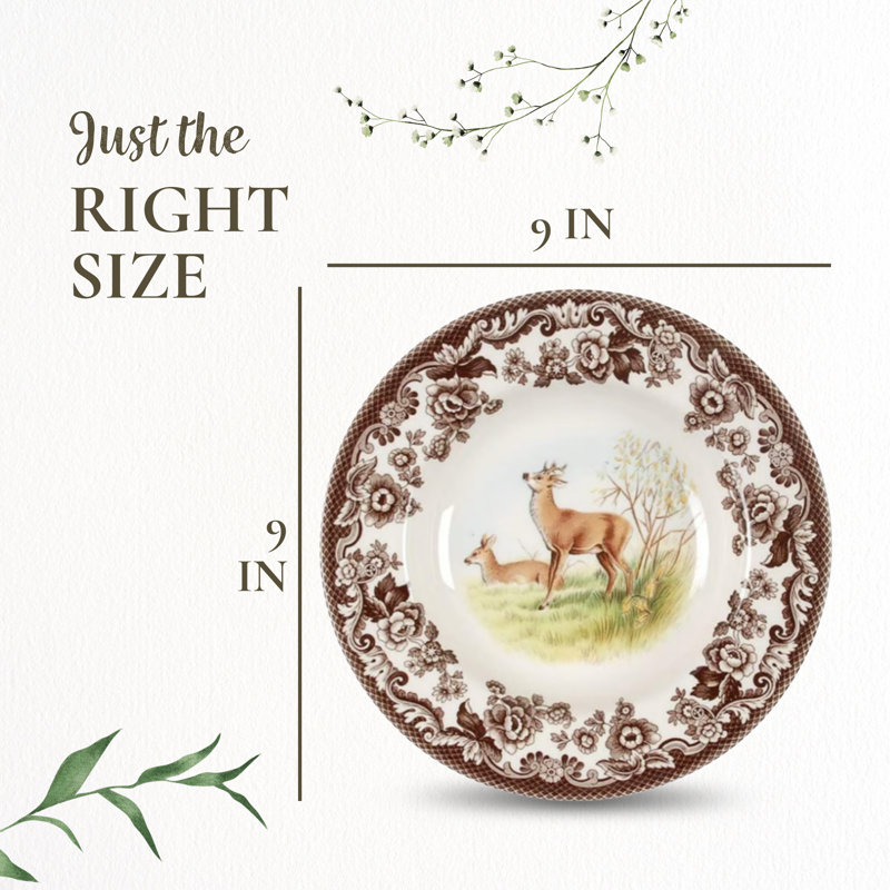 Spode Woodland Soup Plate - Deer Brown/White