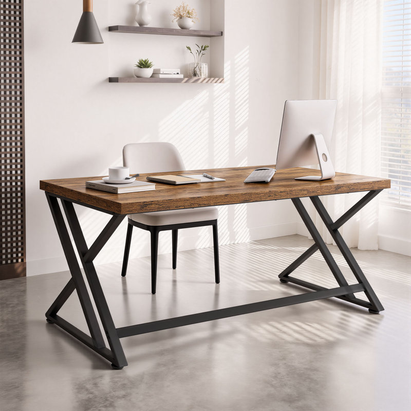 Bureau d'écriture Kelleia, Brun rustique / noir, H 30,1 po x l 55 po x P 23,6 po