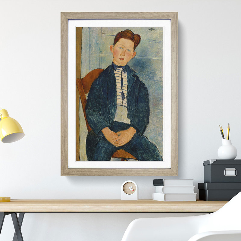 Boy in a Striped Sweater by Amedeo Modigliani - Picture Frame Painting, 48cm H x 36cm W x 2cm D, Oak