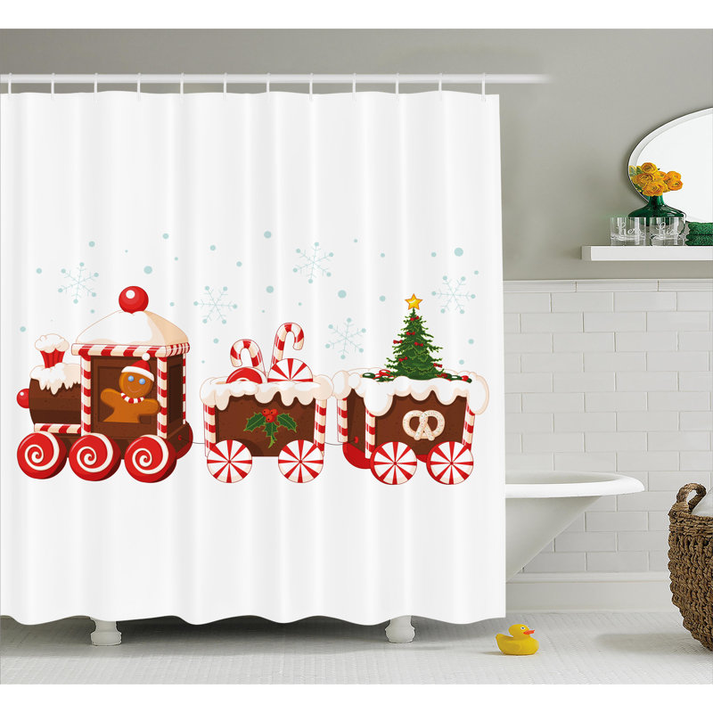 Rideau de douche simple christmas bonbon train, H 70 po x l 69 po