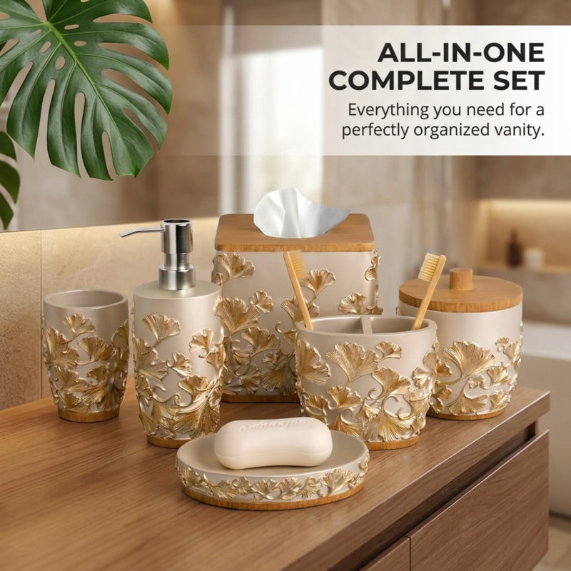 Valencia Collection Polyresin Bathroom Set Elegant Accessories for Christmas Modern Home Decor
